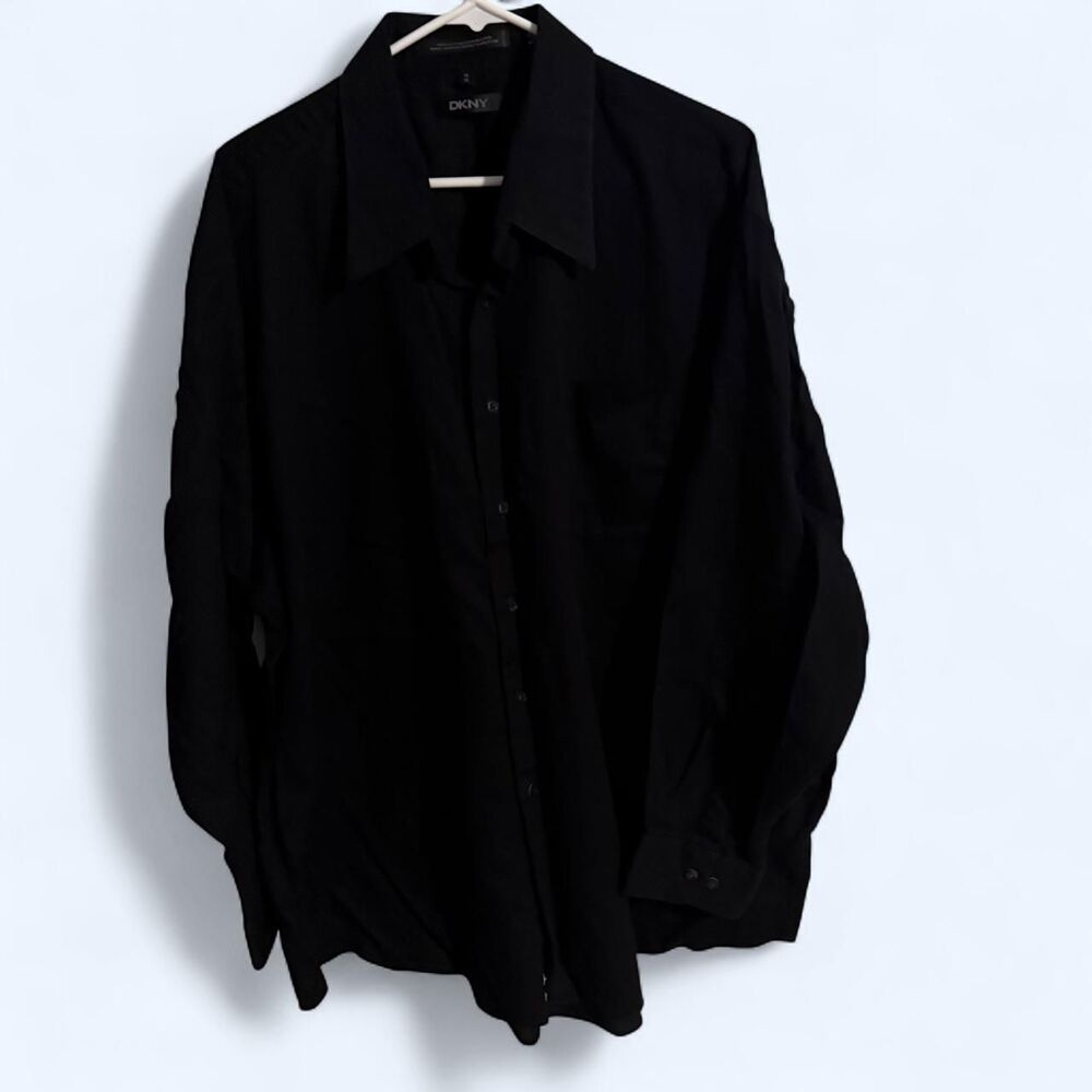DKNY dress shirt mens 19 35 black button down long sleeve designer formal